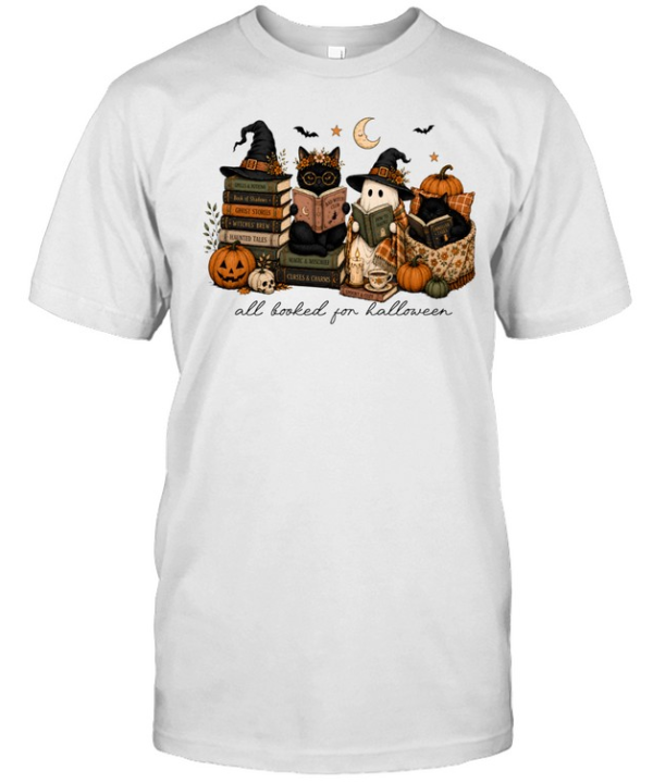 All Booked For Halloween Reading Ghost And Black Cats Graphic Classic Men's T-shirt