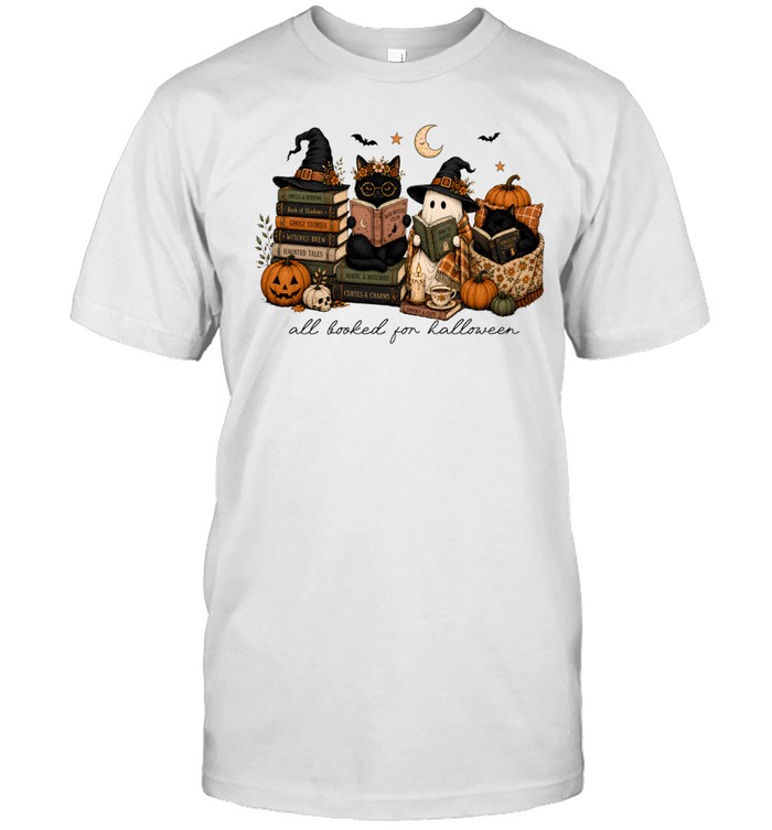 All Booked For Halloween Reading Ghost And Black Cats Graphic Classic Men's T-shirt All Booked For Halloween Reading Ghost And Black Cats Graphic Classic Men's T-shirt