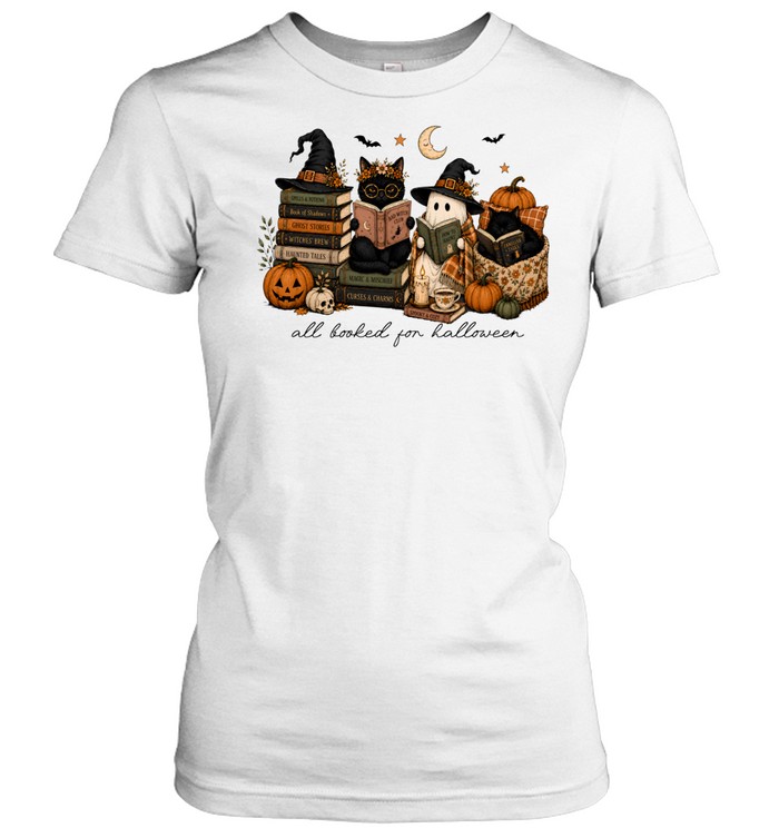 All Booked For Halloween Reading Ghost And Black Cats Graphic Classic Women's T-shirt