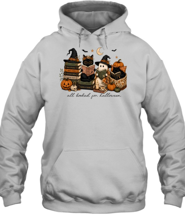 All Booked For Halloween Reading Ghost And Black Cats Graphic Unisex Hoodie