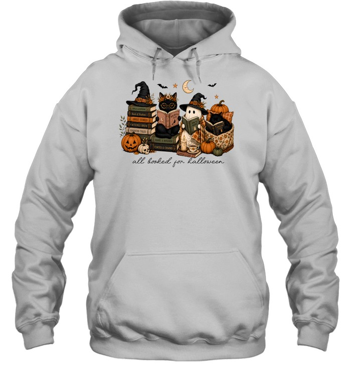 All Booked For Halloween Reading Ghost And Black Cats Graphic Unisex Hoodie All Booked For Halloween Reading Ghost And Black Cats Graphic Unisex Hoodie