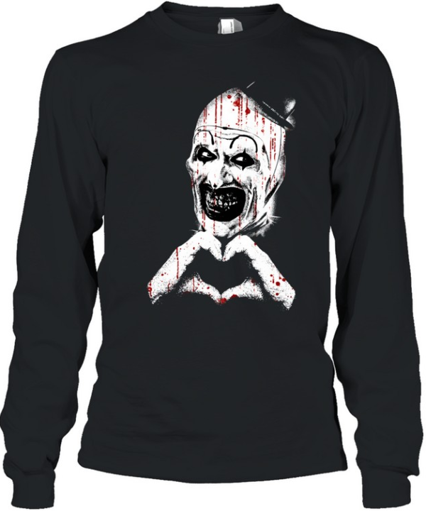 Art The Clown Heart Hands Blood Splatter Halloween Horror  Long Sleeved T-shirt