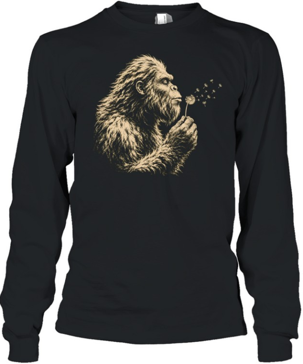 Bigfoot Blowing Dandelion Flower Sasquatch Nature Graphic  Long Sleeved T-shirt