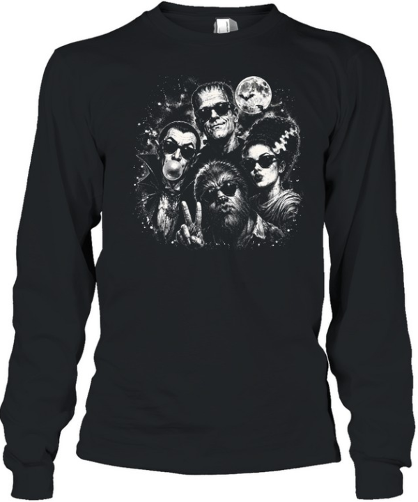 Cool Universal Monsters In Sunglasses Selfie Washed  Long Sleeved T-shirt