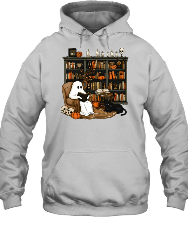Cozy Bookworm Ghost Reading Books In Library Halloween  Unisex Hoodie