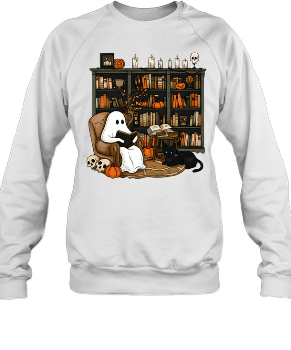 Cozy Bookworm Ghost Reading Books In Library Halloween  Unisex Sweatshirt