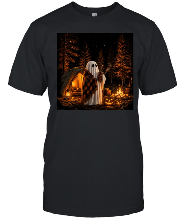 Cozy Camping Ghost Campfire Pumpkin Forest Halloween  Classic Men's T-shirt