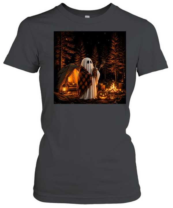 Cozy Camping Ghost Campfire Pumpkin Forest Halloween  Classic Women's T-shirt