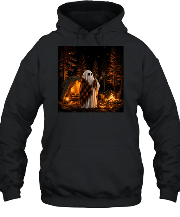 Cozy Camping Ghost Campfire Pumpkin Forest Halloween  Unisex Hoodie