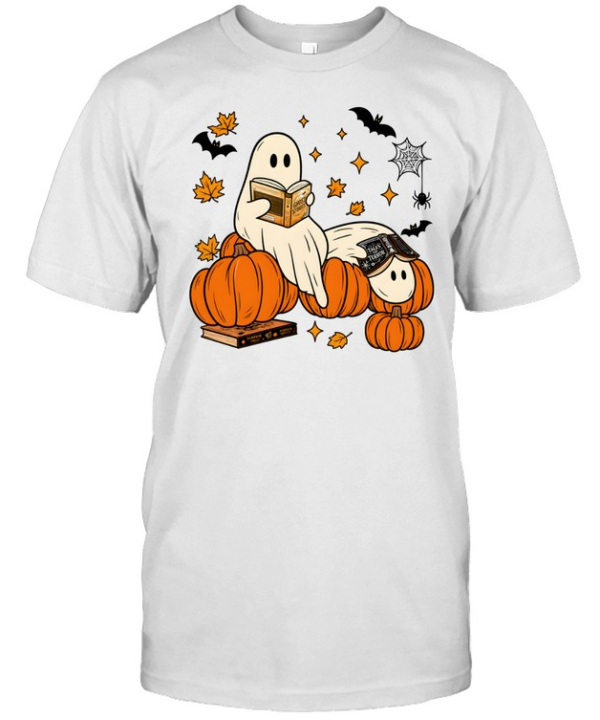 Cozy Reading Ghosts On Pumpkins Fantasy Book Lover Classic Men's T-shirt