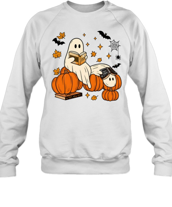 Cozy Reading Ghosts On Pumpkins Fantasy Book Lover  Unisex Sweatshirt