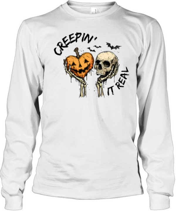 Creepy Skeleton Pumpkin Skull Halloween  Long Sleeved T-shirt