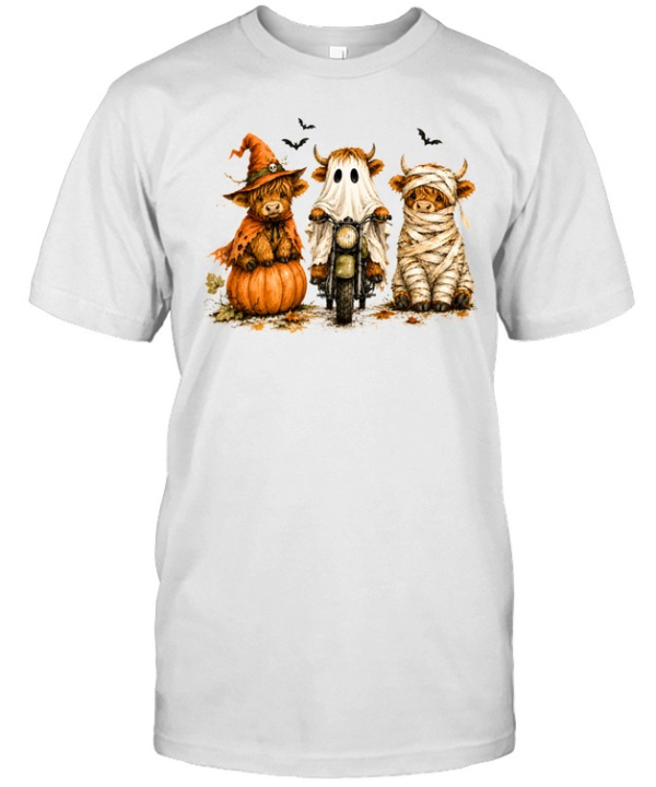 Cute Halloween Highland Cows Ghost Witch Mummy Graphic Classic Men's T-shirt