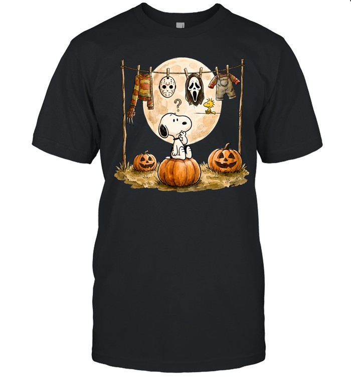 Cute Snoopy Choosing Halloween Costume Slasher Squad Graphic Classic Men's T-shirt Cute Snoopy Choosing Halloween Costume Slasher Squad Graphic Classic Men's T-shirt