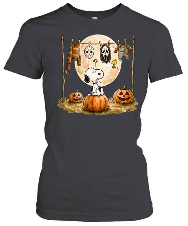 Cute Snoopy Choosing Halloween Costume Slasher Squad Graphic  Classic Women's T-shirt