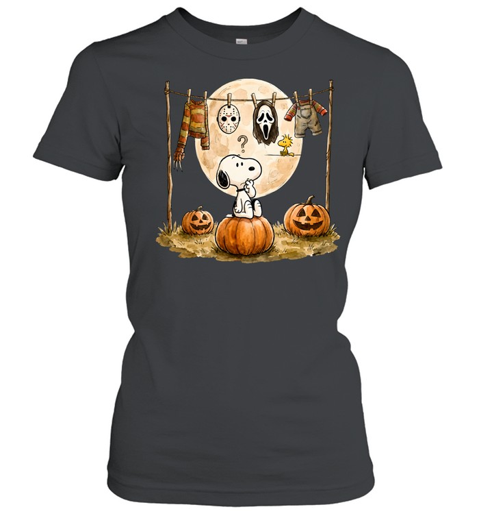 Cute Snoopy Choosing Halloween Costume Slasher Squad Graphic Classic Women's T-shirt