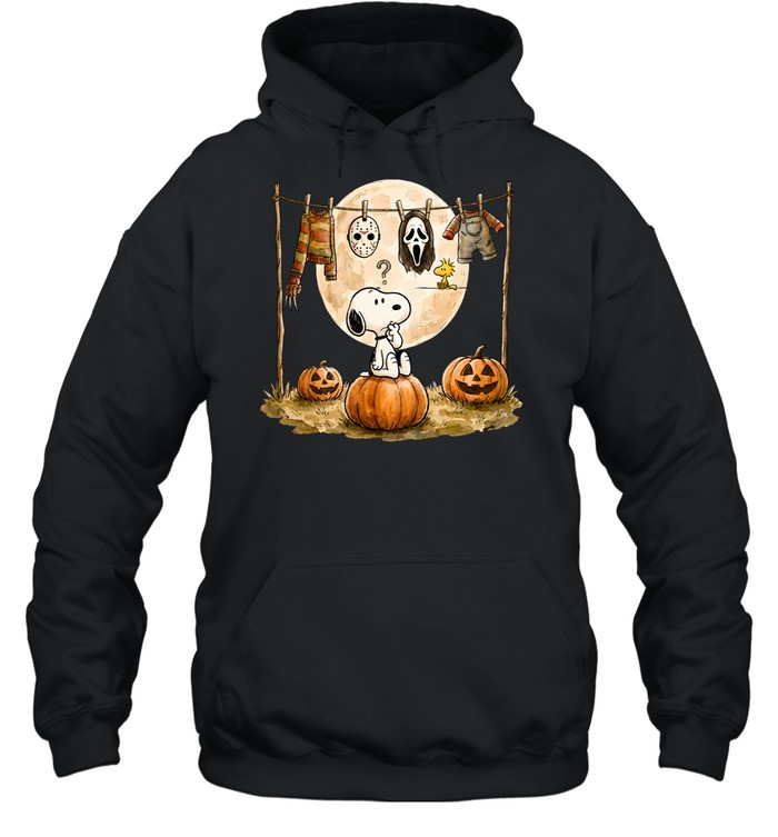 Cute Snoopy Choosing Halloween Costume Slasher Squad Graphic Unisex Hoodie Cute Snoopy Choosing Halloween Costume Slasher Squad Graphic Unisex Hoodie