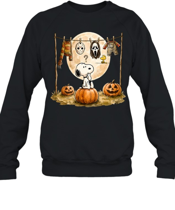 Cute Snoopy Choosing Halloween Costume Slasher Squad Graphic Unisex Sweatshirt