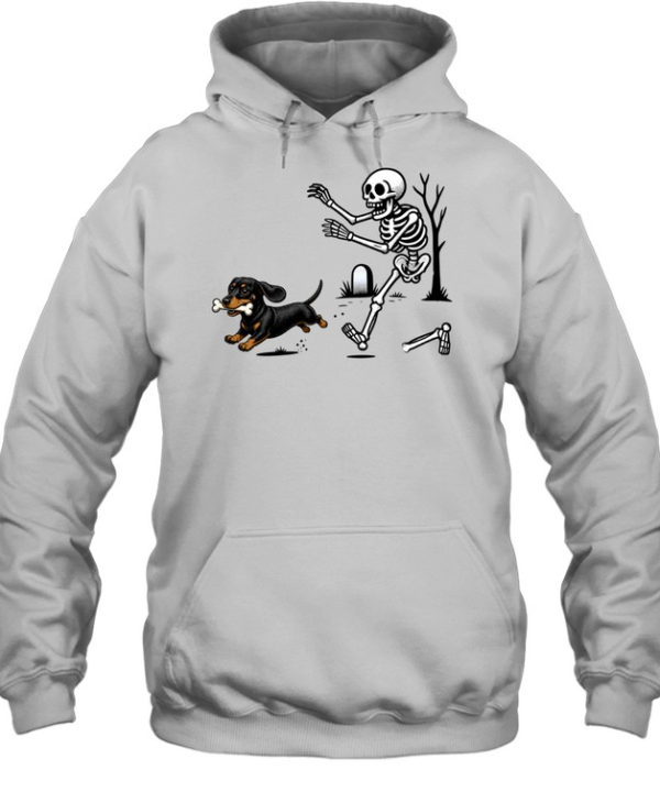 Dachshund Stealing Bone From Skeleton Cute Halloween  Unisex Hoodie