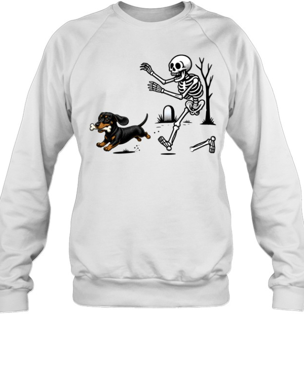 Dachshund Stealing Bone From Skeleton Cute Halloween  Unisex Sweatshirt