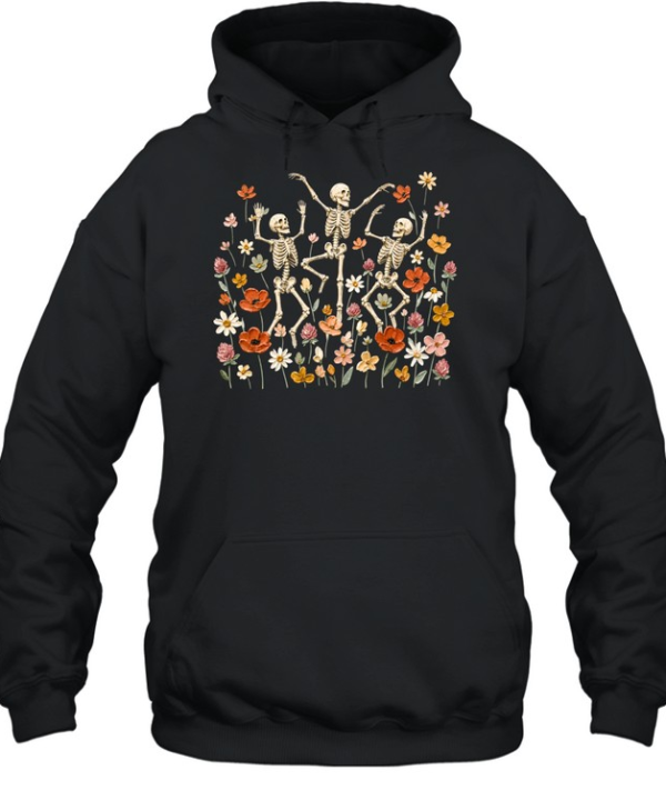 Dancing Skeletons In Wildflower Meadow Textured Oil Painting Olive  Unisex Hoodie