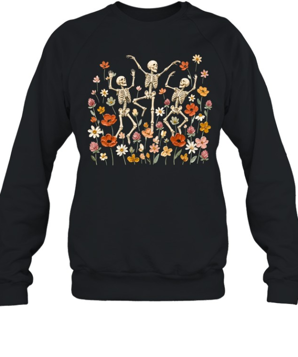 Dancing Skeletons In Wildflower Meadow Textured Oil Painting Olive  Unisex Sweatshirt