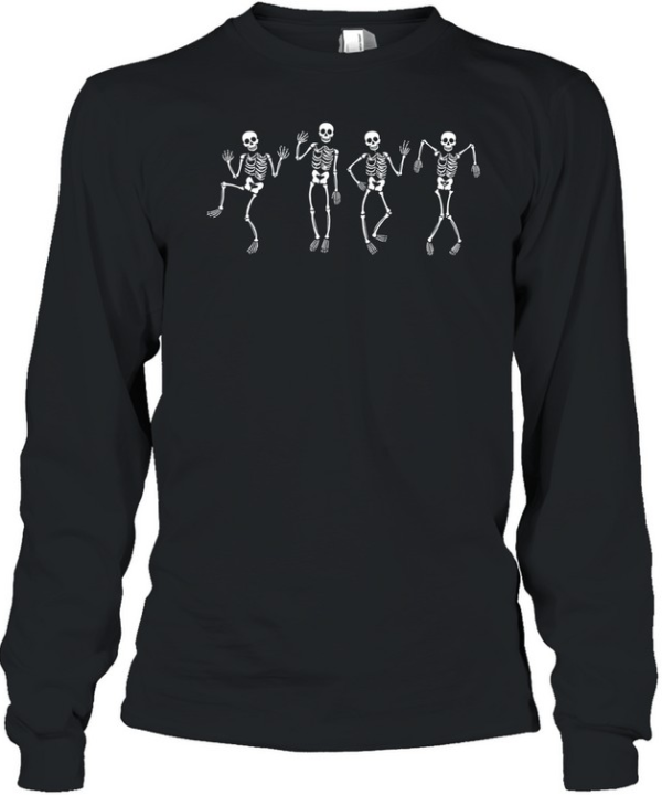 Dancing Skeletons Spooky Halloween Graphic  Long Sleeved T-shirt
