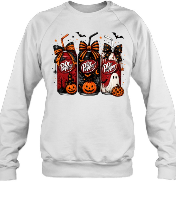 Dr Pepper Halloween Cans Coquette Bows Ghost Pumpkin Graphic  Unisex Sweatshirt