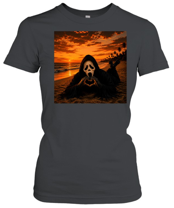 Funny Ghostface Beach Sunset Heart Hands Halloween  Classic Women's T-shirt