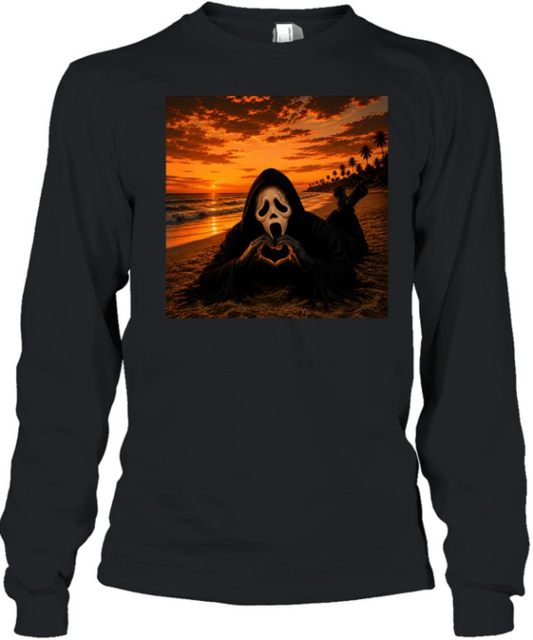 Funny Ghostface Beach Sunset Heart Hands Halloween  Long Sleeved T-shirt