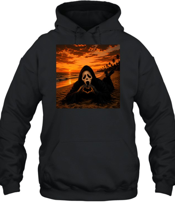 Funny Ghostface Beach Sunset Heart Hands Halloween  Unisex Hoodie