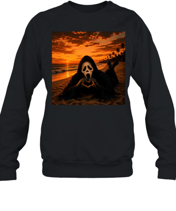 Funny Ghostface Beach Sunset Heart Hands Halloween  Unisex Sweatshirt