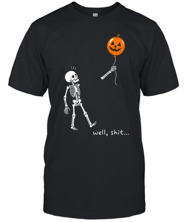 Funny Skeleton Well Shit Flying Pumpkin Balloon Halloween Classic Men's T-shirt