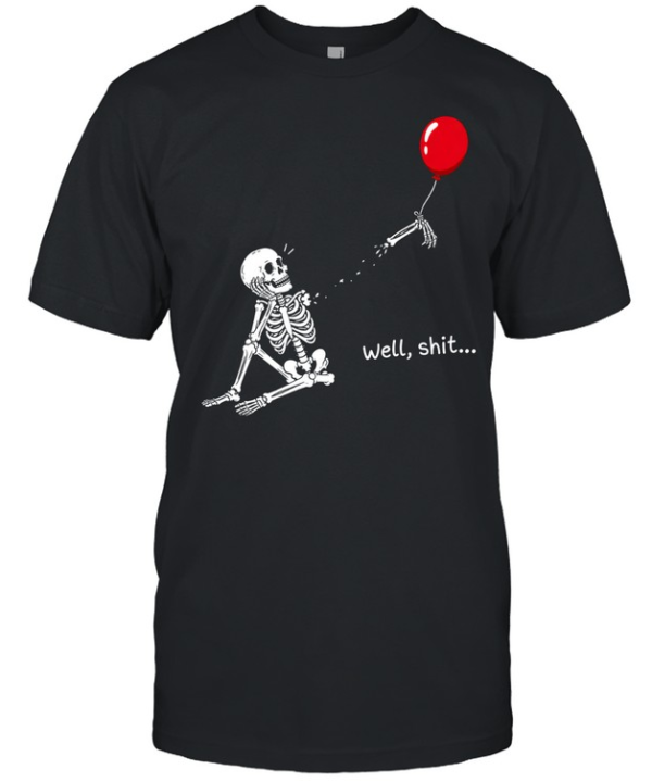 Funny Well Shit Sitting Skeleton Lost Arm Red Balloon Halloween  Classic Men's T-shirt