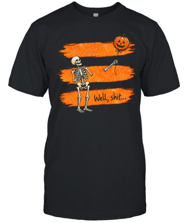 Funny Well Shit Skeleton Lost Arm Pumpkin Balloon Halloween  Classic Men's T-shirt