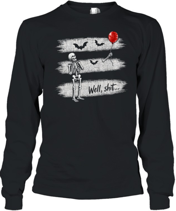 Funny Well Shit Skeleton Lost Arm Red Balloon Halloween Long Sleeved T-shirt