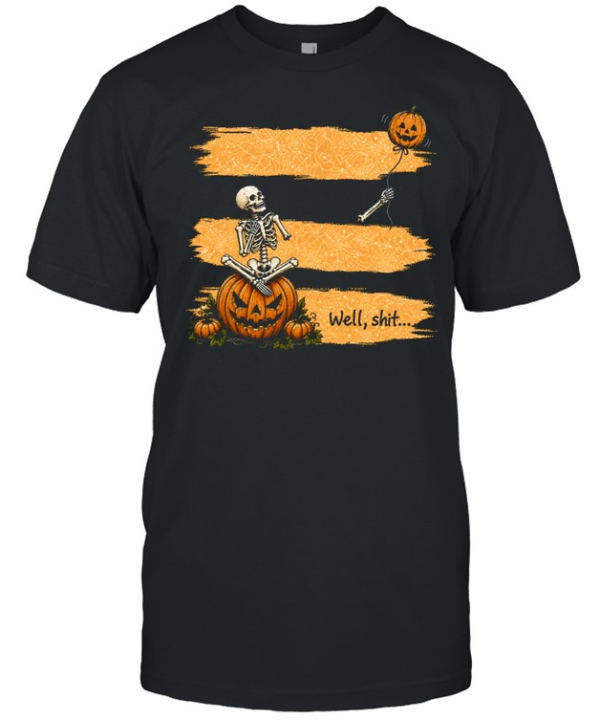 Funny Well Shit Skeleton On Pumpkin Flying Balloon Arm Halloween  Classic Men's T-shirt
