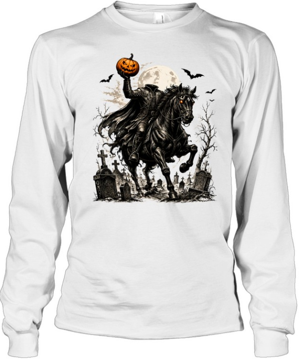 Headless Horseman Pumpkin Rider Halloween Long Sleeved T-shirt