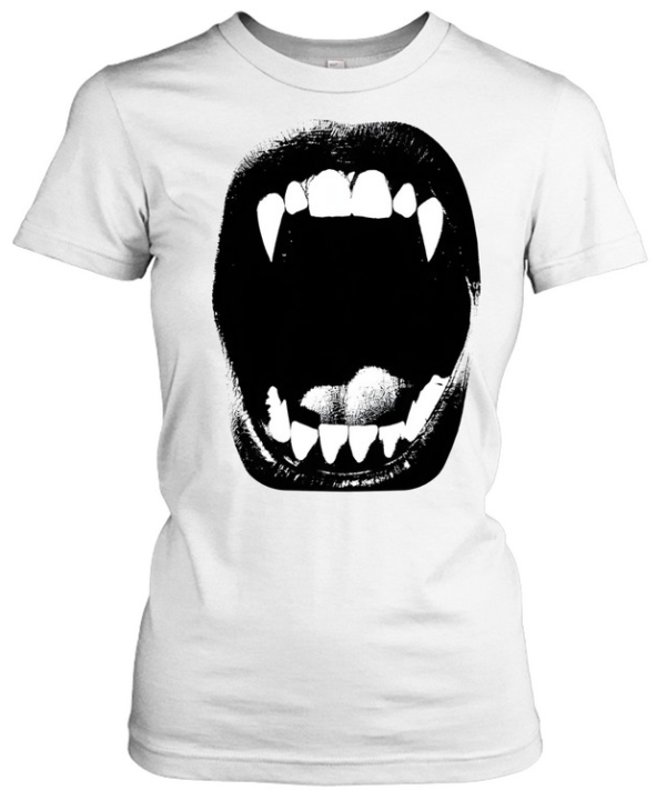 High-Contrast Vampire Fangs Screaming Mouth Gothic Grunge  Classic Women's T-shirt