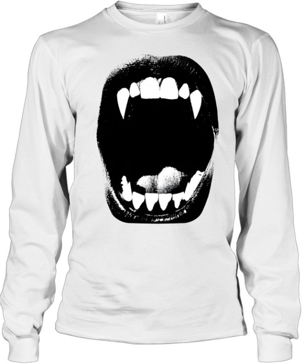 High-Contrast Vampire Fangs Screaming Mouth Gothic Grunge Long Sleeved T-shirt