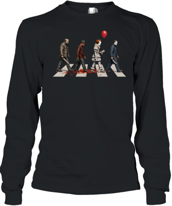 Horror Movie Abbey Road Parody Slasher Walking Crosswalk Long Sleeved T-shirt