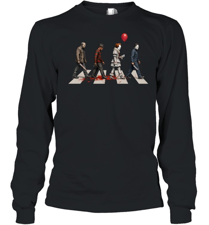 Horror Movie Abbey Road Parody Slasher Walking Crosswalk Long Sleeved T-shirt