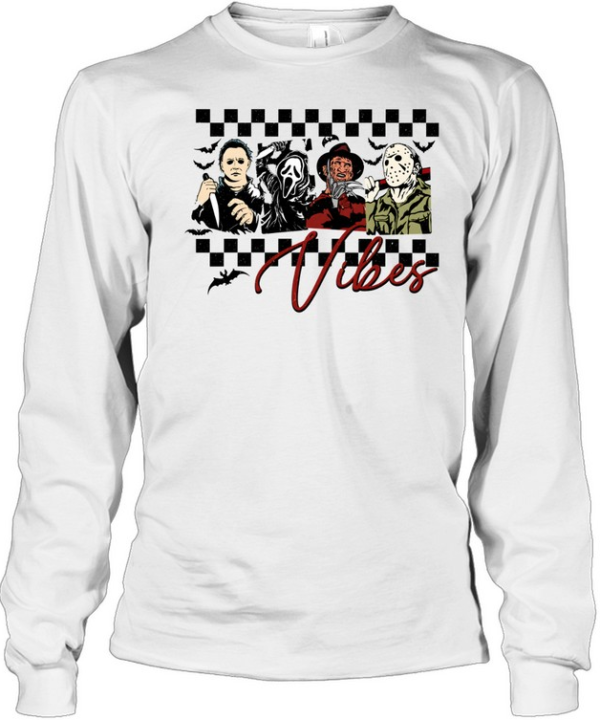 Horror Movie Vibes Slasher Squad Michael Myers Jason Ghostface Freddy Long Sleeved T-shirt