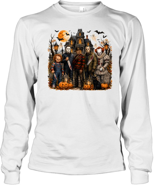 Horror Slasher Squad Haunted House Halloween Graphic  Long Sleeved T-shirt