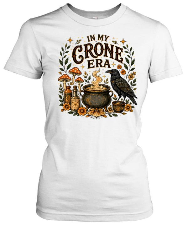 In My Crone Era Vintage Witchy Cauldron Raven Terracotta  Classic Women's T-shirt