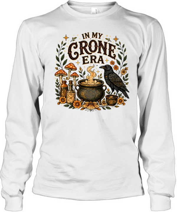 In My Crone Era Vintage Witchy Cauldron Raven Terracotta  Long Sleeved T-shirt