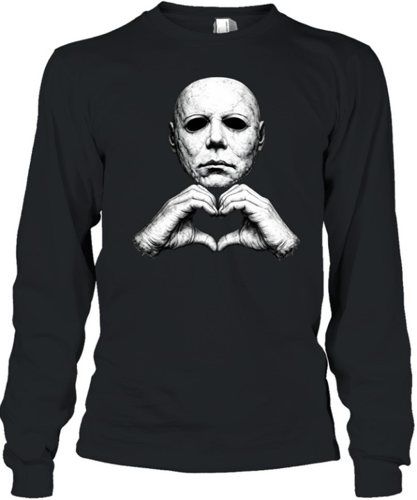 Michael Myers Heart Hands Funny Halloween Slasher Graphic  Long Sleeved T-shirt