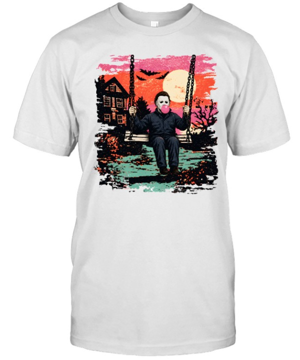 Michael Myers On Swing Blowing Bubble Gum Halloween Classic Men's T-shirt