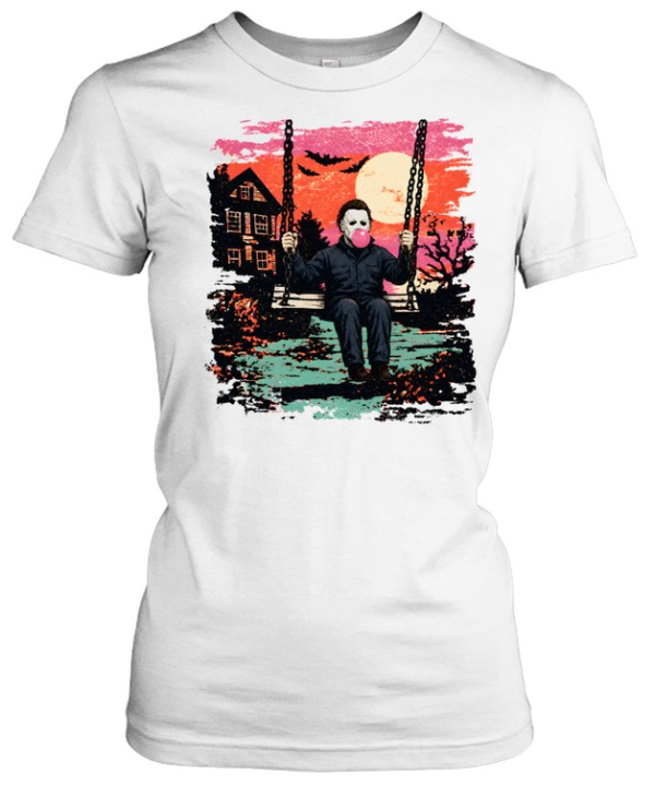 Michael Myers On Swing Blowing Bubble Gum Halloween  Classic Women's T-shirt
