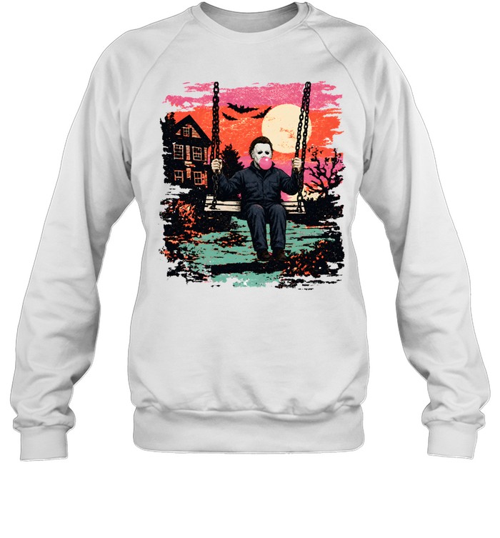 Michael Myers On Swing Blowing Bubble Gum Halloween Unisex Sweatshirt Michael Myers On Swing Blowing Bubble Gum Halloween Unisex Sweatshirt
